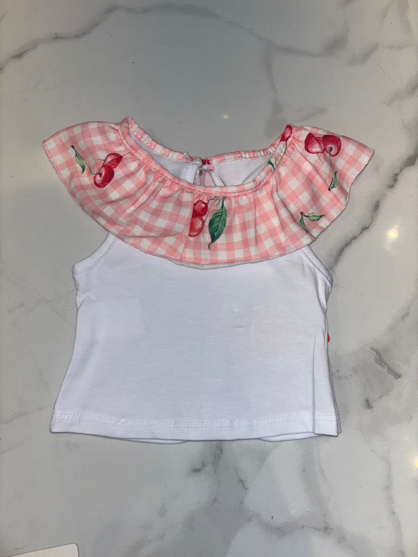 Girls pink checked cherry print top and shorts set