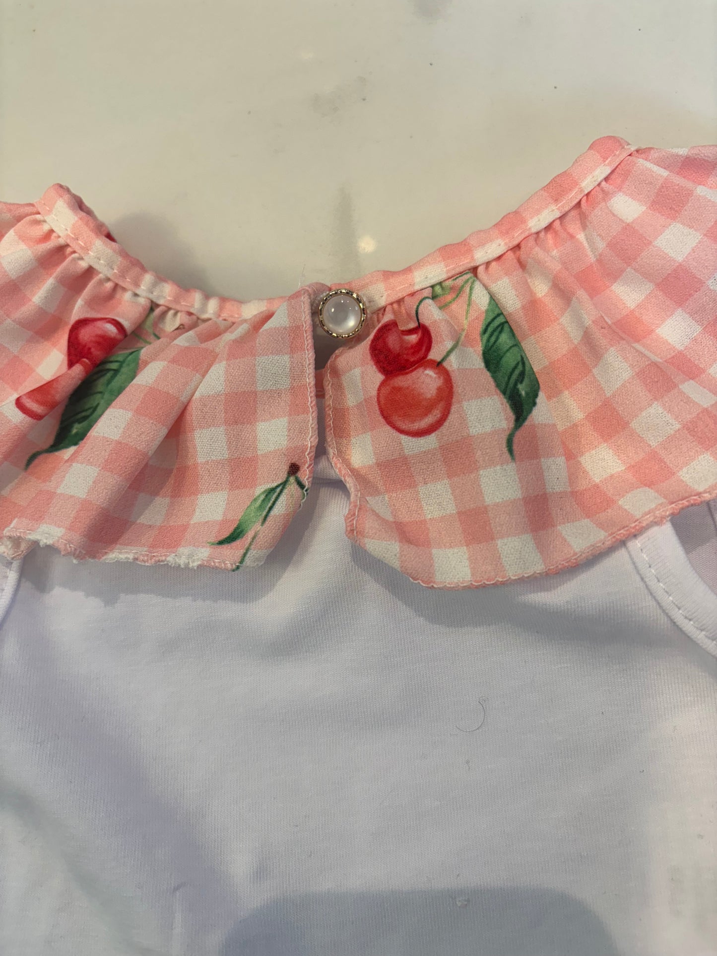 Girls pink checked cherry print top and shorts set