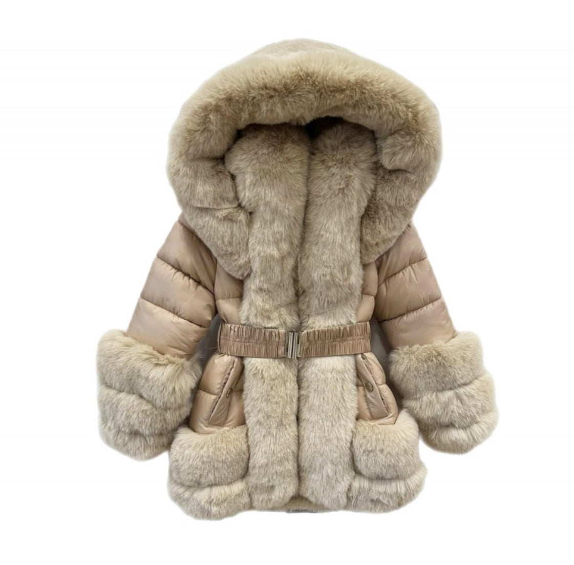 Girls beige faux fur winter coat