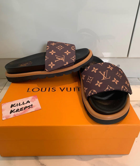 LV Brown Pillow Sliders