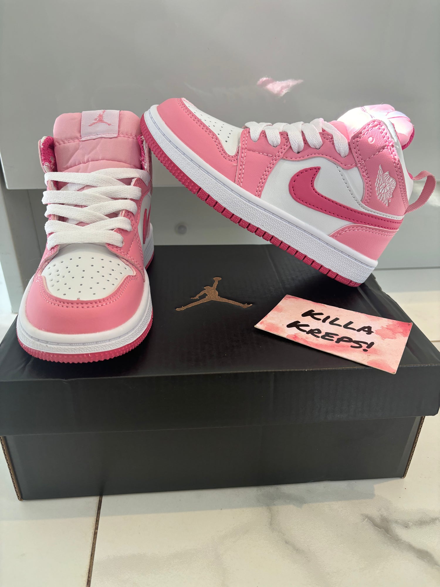 Kids Pink And White J1 High Tops Killa Kustomsz