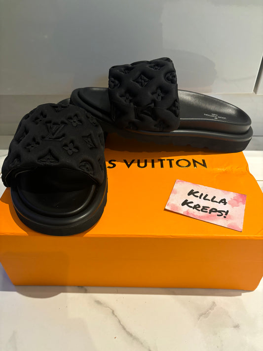 LV Black Pillow Sliders