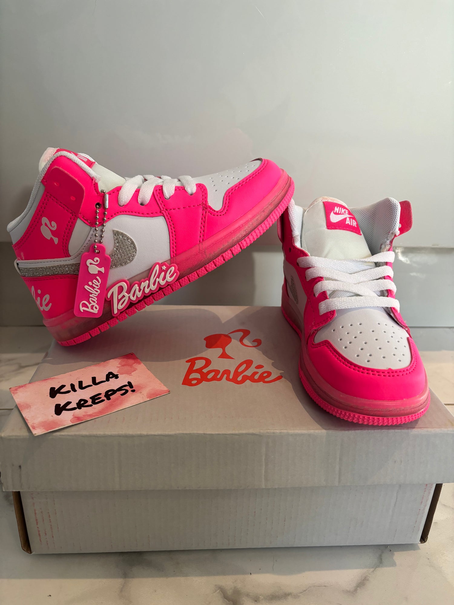 Kids Barbie Pink J1 High Tops Killa Kustomsz