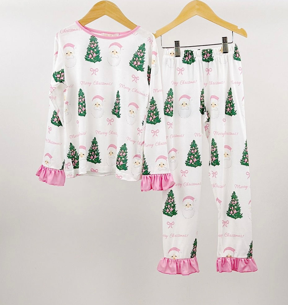 Girls Pink Frill Christmas Pyjamas