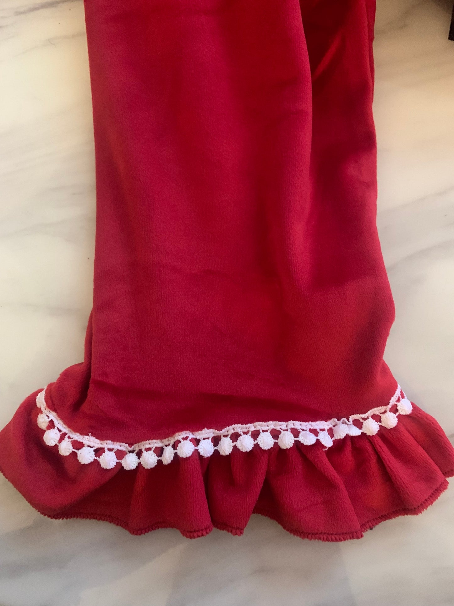 Girls Red Ruffle Velour Christmas Pyjamas