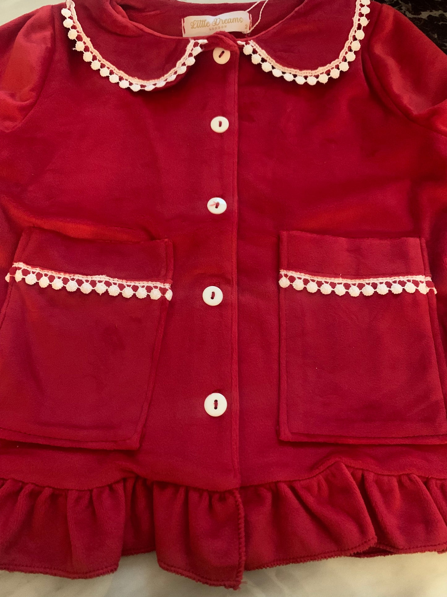 Girls Red Ruffle Velour Christmas Pyjamas