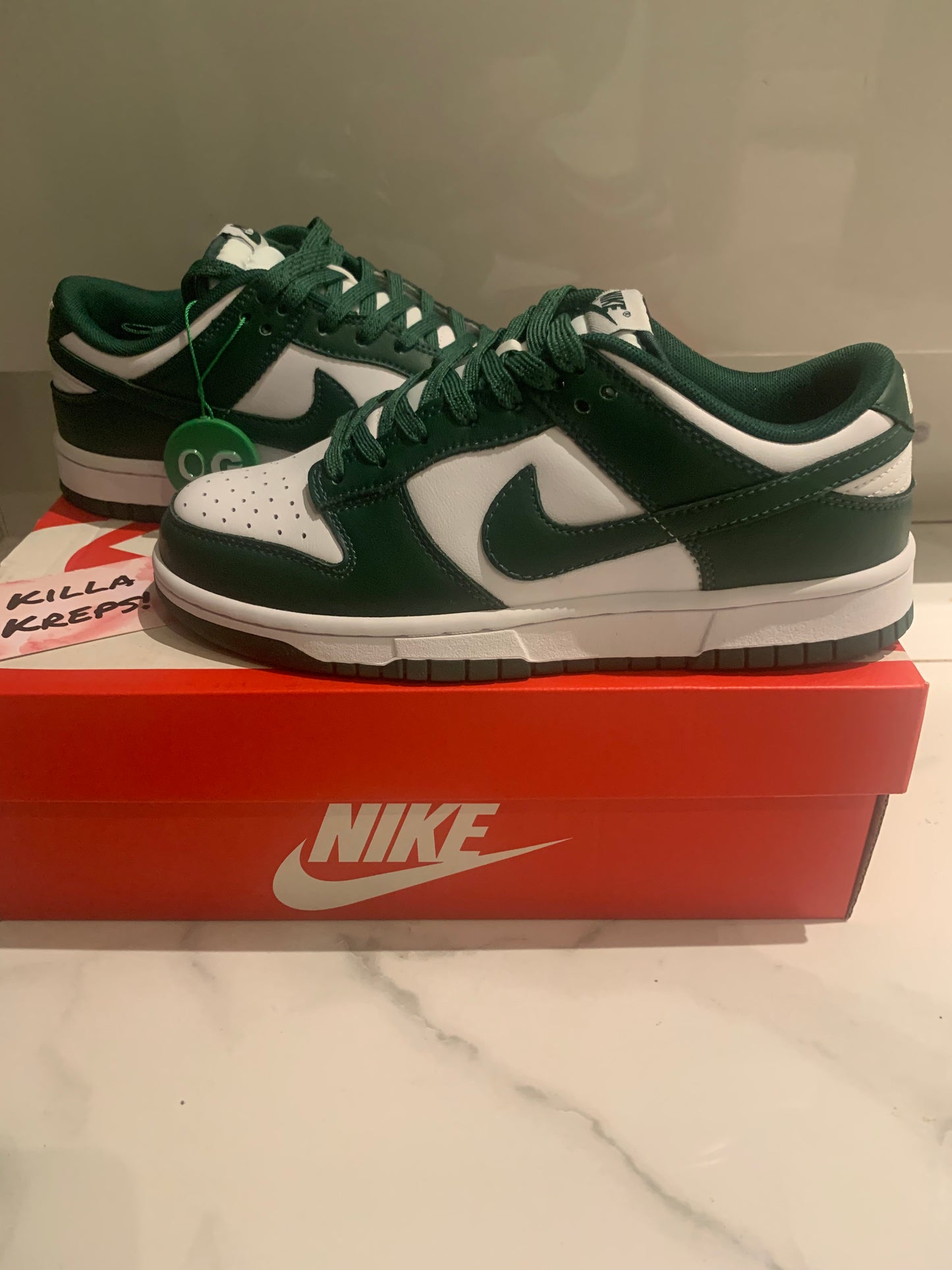 Green And White Low Dunks