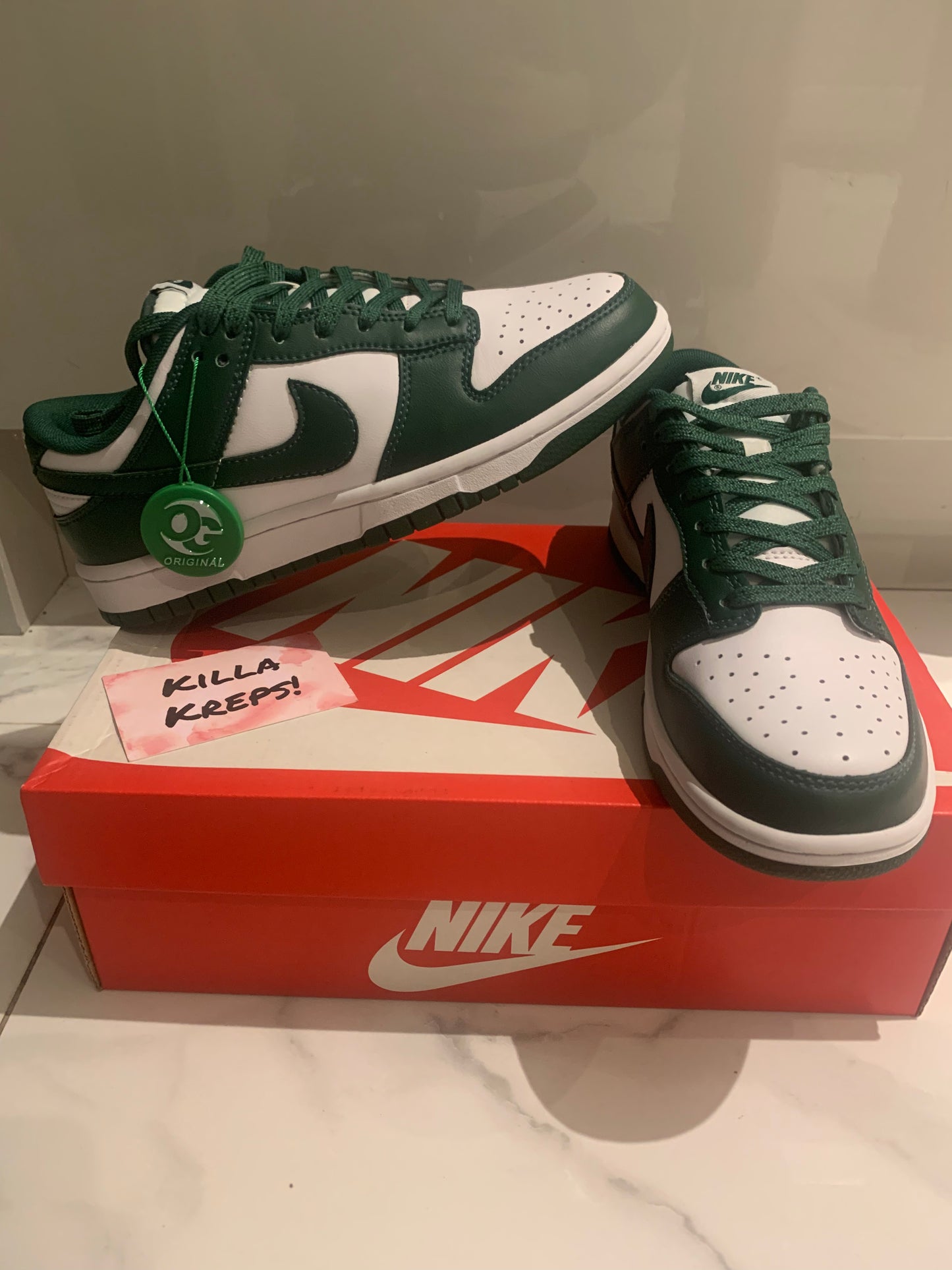 Green And White Low Dunks